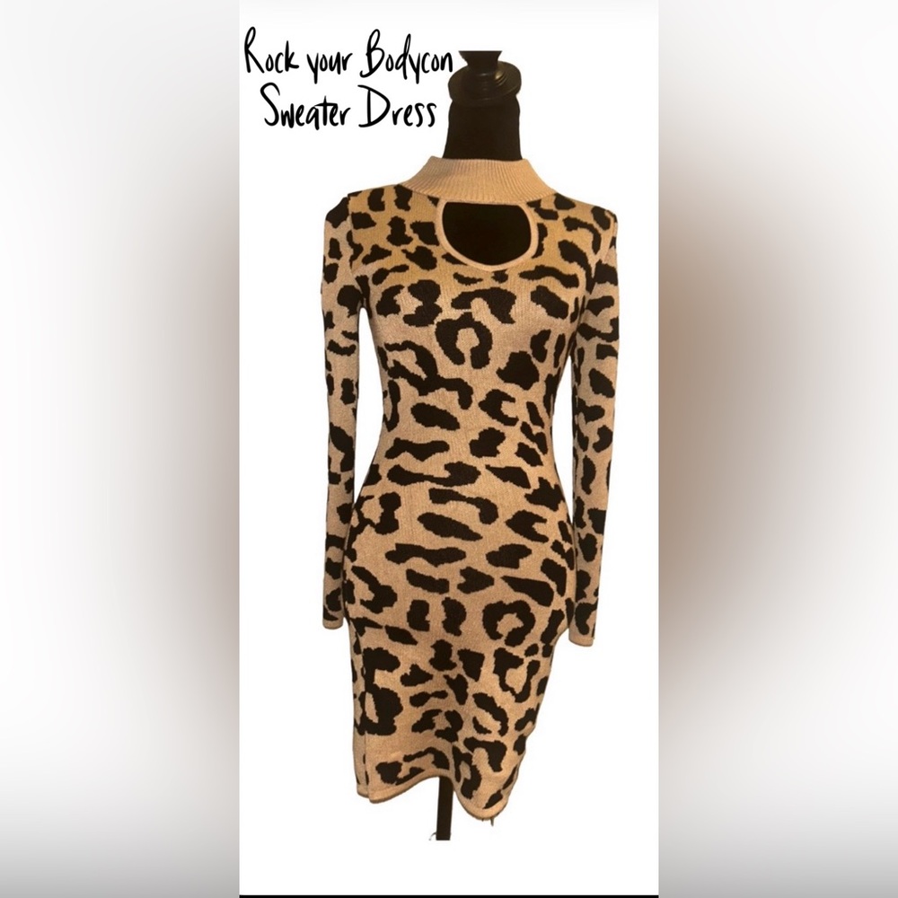 🐆🐆Leopard Print Bodycon Sweater‎ Dress- Love Always🐆🐆